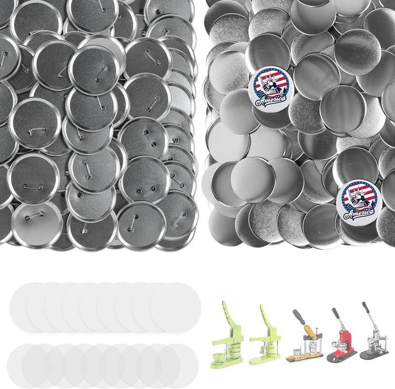 Onemorello 100 Sets Button Maker Supplies, 75mm / 2.95 inch Button Supplies Buttons Parts, (Approx. 3 inch) Metal Blank Badge Parts with Blank Paper for Buttons Maker Machine Pin Maker Press - Image 1